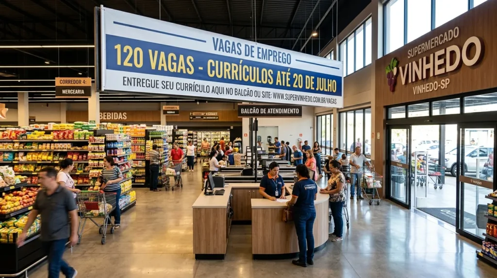 Supermercado em Vinhedo anuncia 120 vagas e recebe currículos até 20 de julho